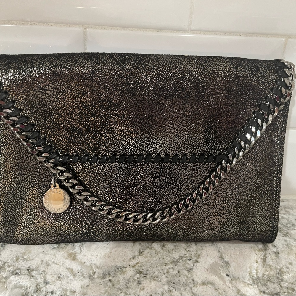 Stella McCartney mini Falabella crossbody or clutch shiny black and silver bag - Picture 4 of 7